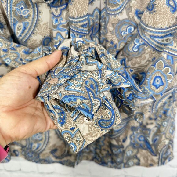 Vintage 80’s Blouse Women Size 16 Fair Isle Long Sleeve Tie Neck Retro Boho Top - Picture 7 of 12